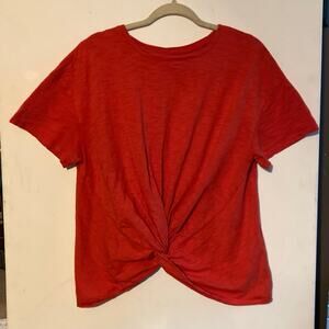 a new day salmon orange t-shirt sz L gathered front casual